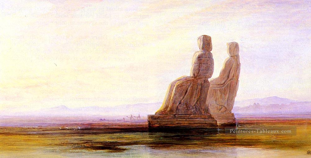 La plaine de Thèbes avec deux colosses Edward Lear Peintures à l'huile
